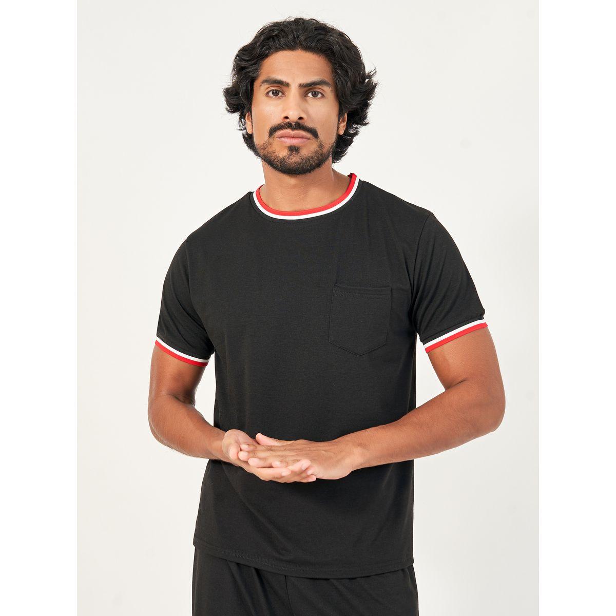 Styli Unwind Contrast Tipping Rib Detail T-Shirt & Shorts Set-men-clothing-nightwear-sets-image-2