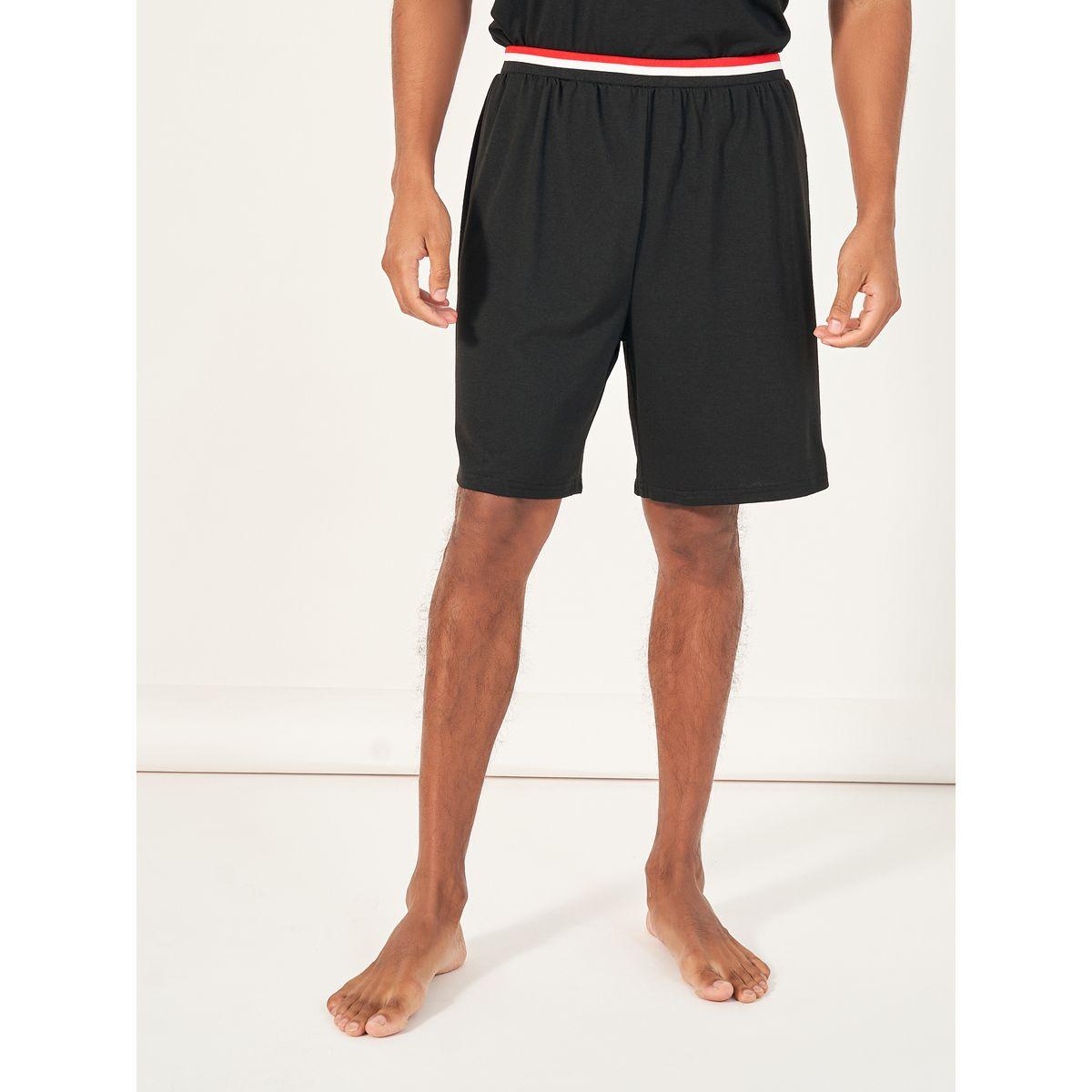 Styli Unwind Contrast Tipping Rib Detail T-Shirt & Shorts Set-men-clothing-nightwear-sets-image-4