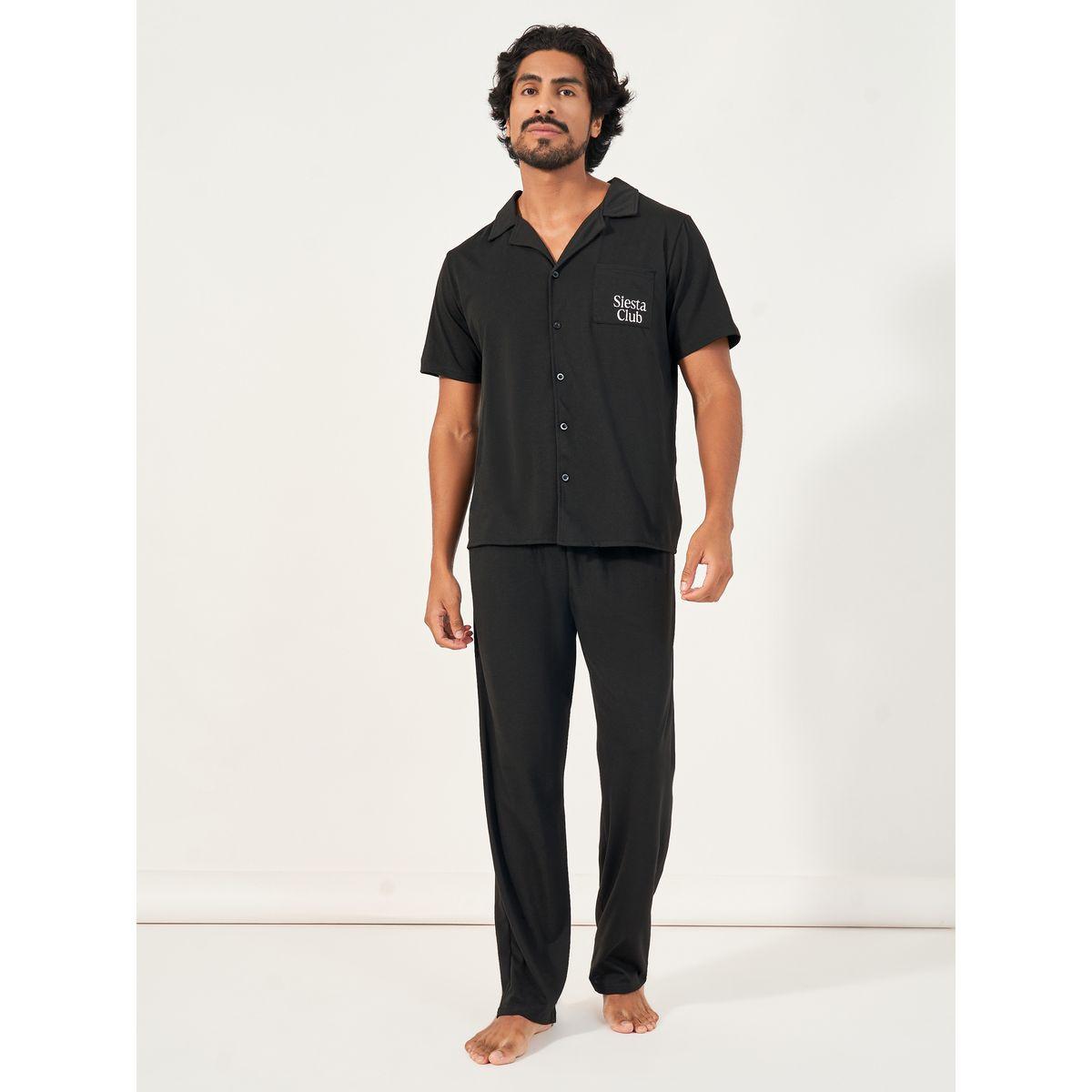 Styli Unwind Printed Pocket Short Sleeve Shirt & Open Hem Pyjama Set-men-clothing-nightwear-sets-image-1