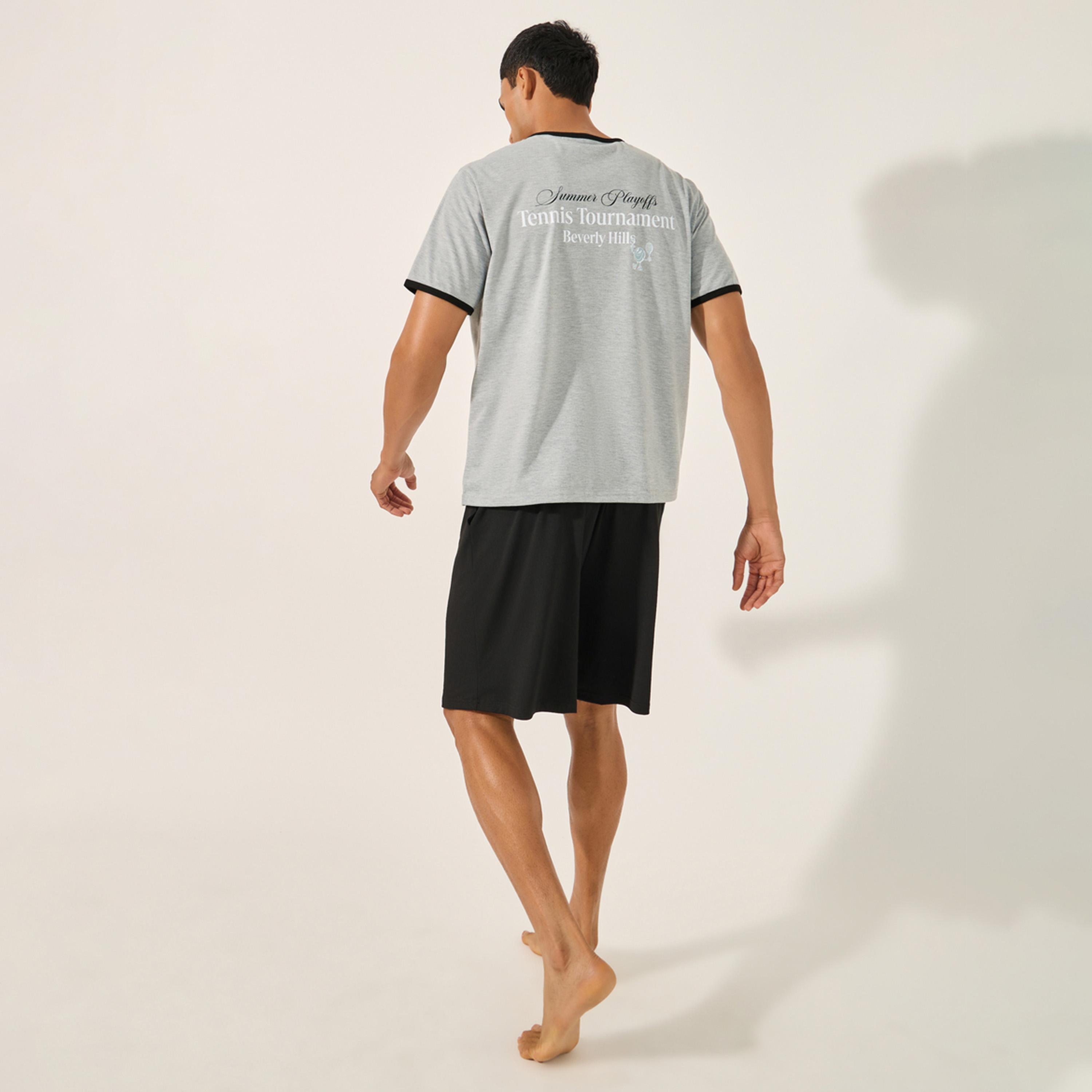 Styli Slogan Print Round Neck T-Shirt and Shorts Pyjama Set-men-clothing-nightwear-sets-image-4