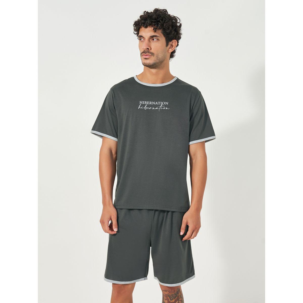Styli Unwind Slogan Print T-Shit & Shorts Set-men-clothing-nightwear-sets-image-2
