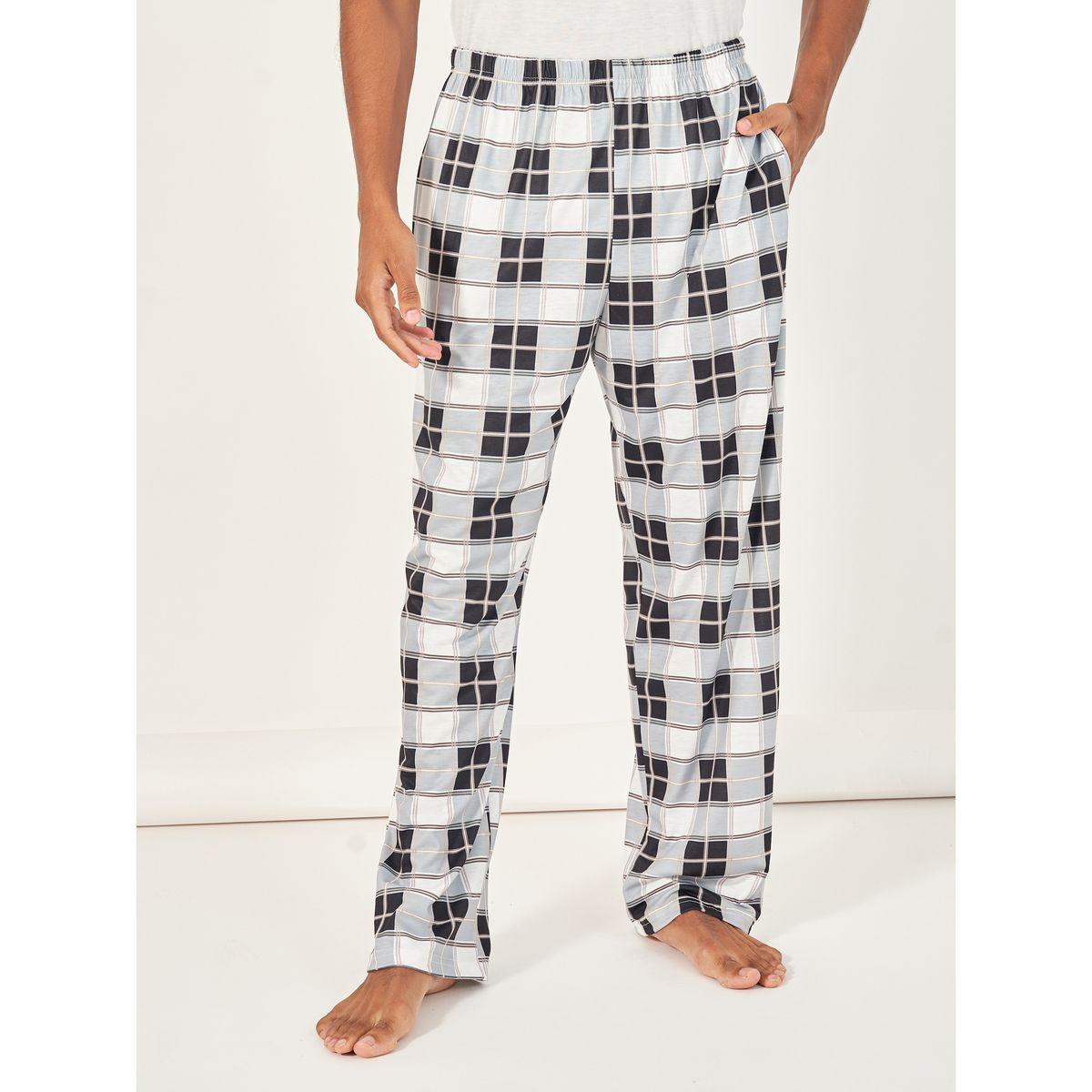 Styli Unwind Solid Henley Neck T-Shirt & Checkered Pyjama Set-men-clothing-nightwear-sets-image-4