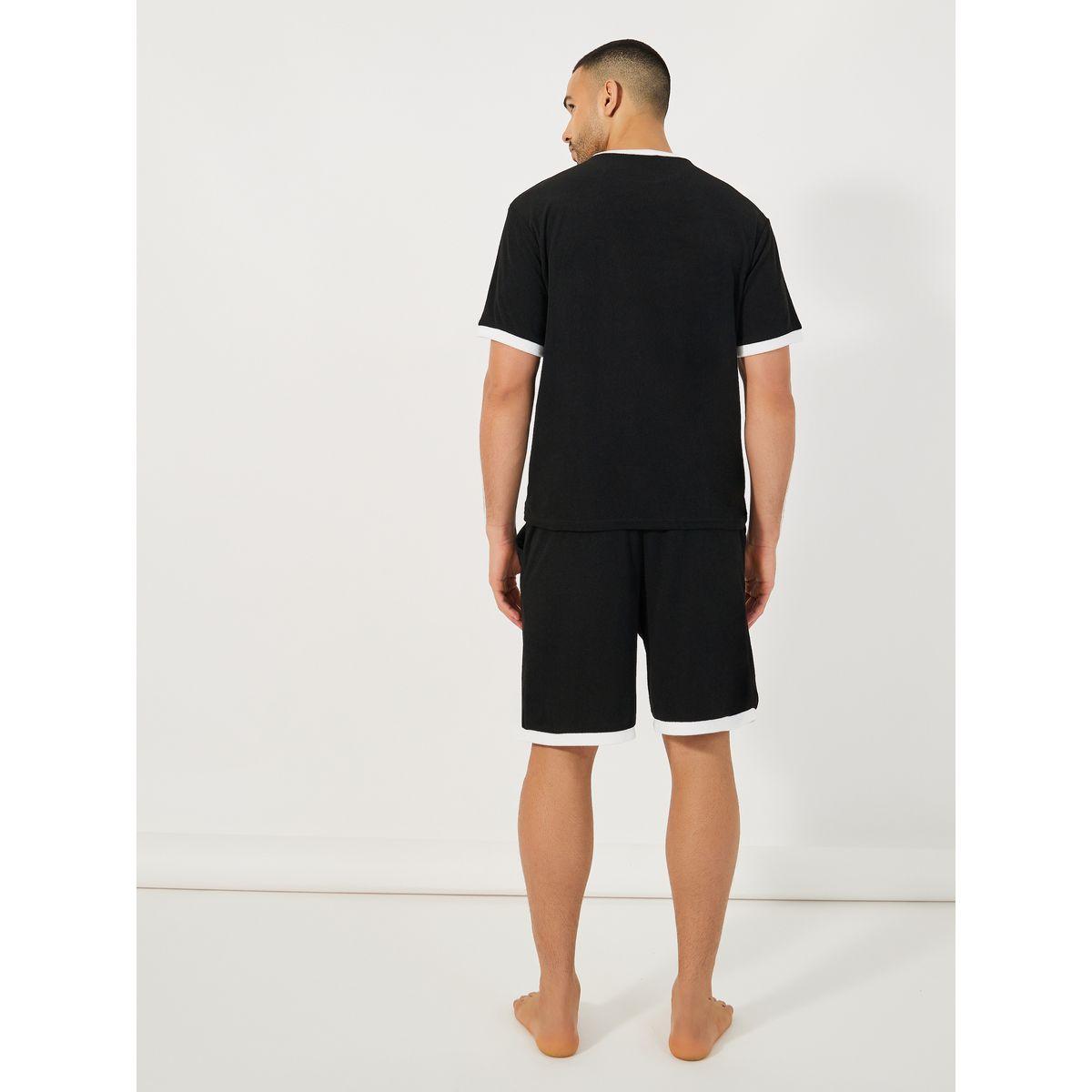 Styli Unwind Towel Knit T-Shirt & Contrast Trim Shorts Set-men-clothing-nightwear-sets-image-4