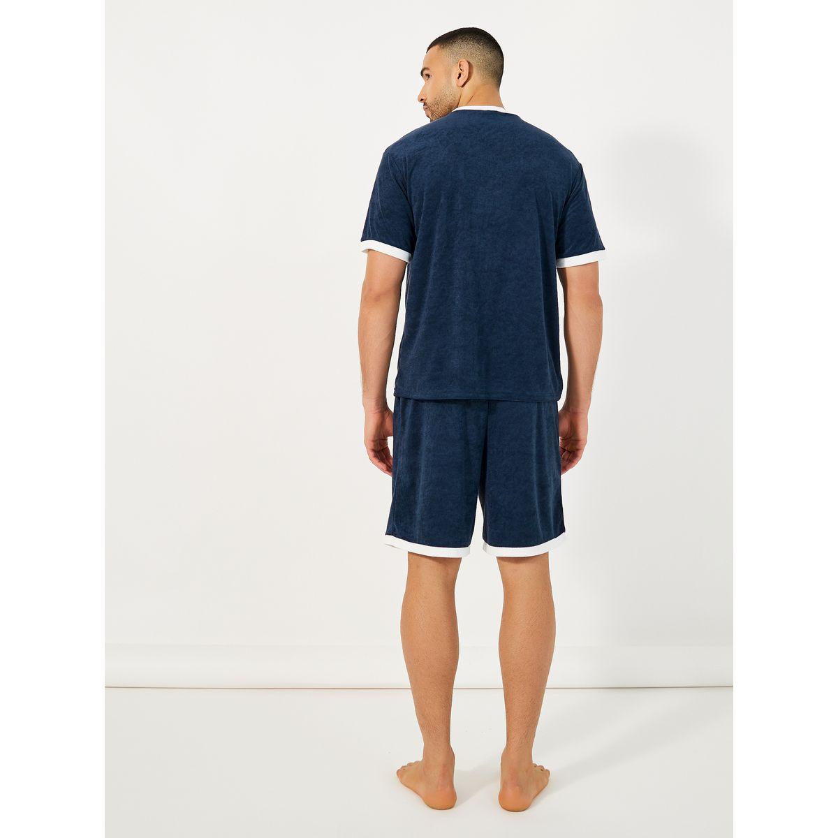 Styli Unwind Towel Knit T-Shirt & Contrast Trim Shorts Set-men-clothing-nightwear-sets-image-4