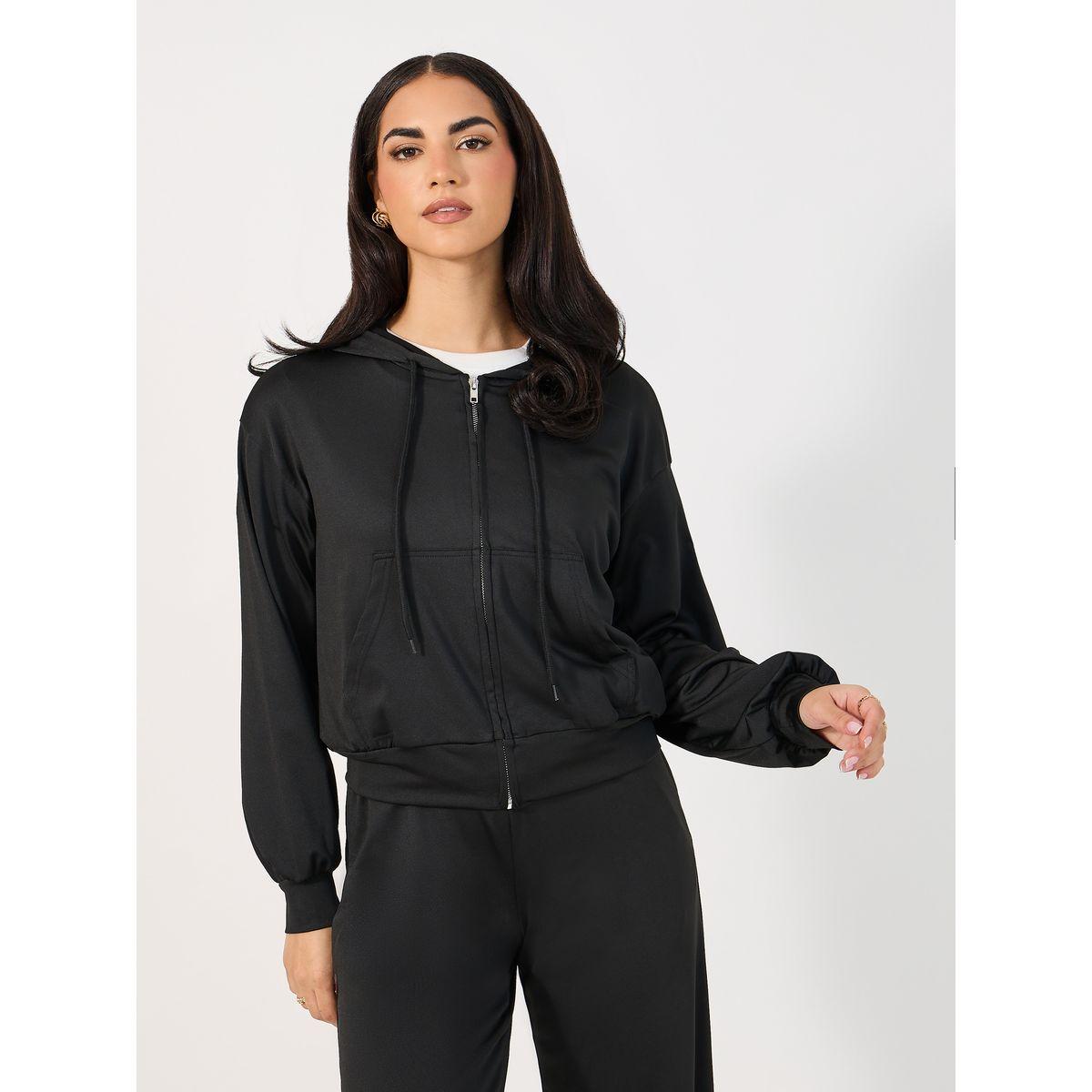 طقم منسق من جوغر وهودي بقصة عادية وسحَّاب غلق-women-clothing-coordsets-image-4