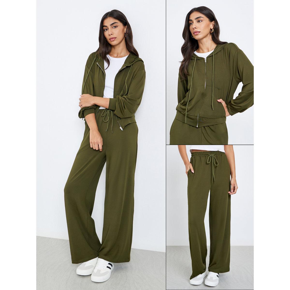 طقم منسق من جوغر وسويتشيرت بياقة هودي-women-clothing-coordsets-image-1