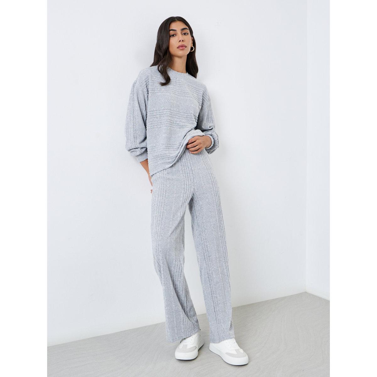 Styli Ribbed Knit Top and Wide Leg Pants Co-Ords-women-clothing-coordsets-image-2