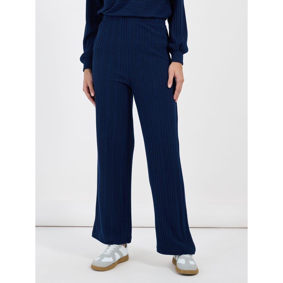 طقم منسق من بنطال وبلوزة مضلعة بأكمام طويلة-women-clothing-coordsets-image-5