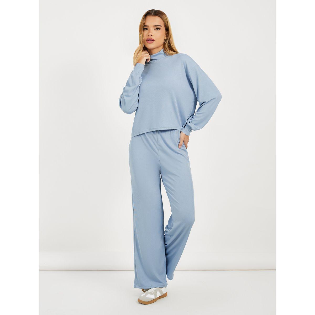 Styli Ribbed Knit High Neck Top & Pants Co-Ords-women-clothing-coordsets-image-2