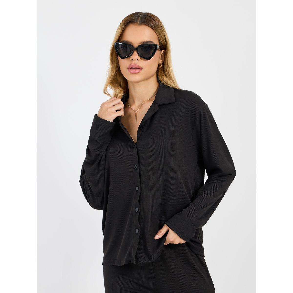 طقم منسق من بنطال وبلوزة مضلعة بقصة مريحة-women-clothing-coordsets-image-2