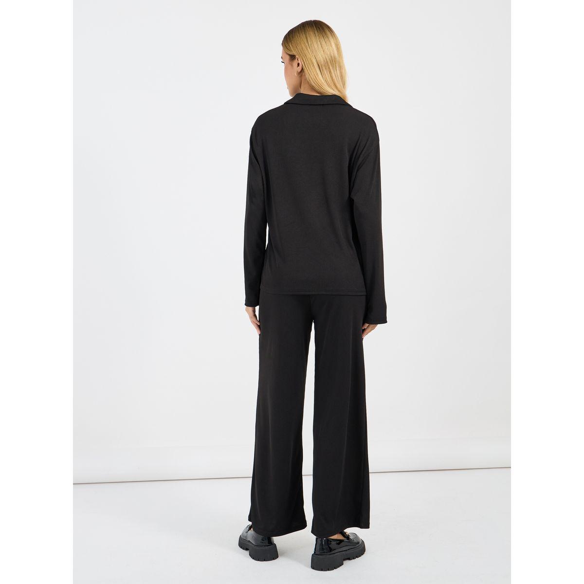 طقم منسق من بنطال وبلوزة مضلعة بقصة مريحة-women-clothing-coordsets-image-4