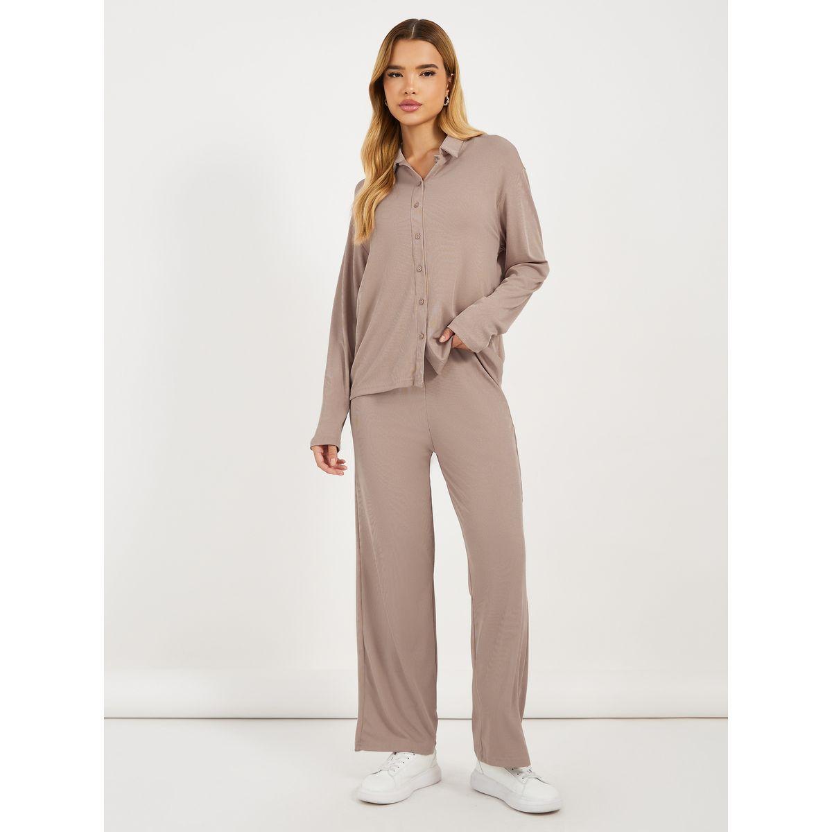 طقم منسق من بنطال وبلوزة بقصة مريحة-women-clothing-coordsets-image-1