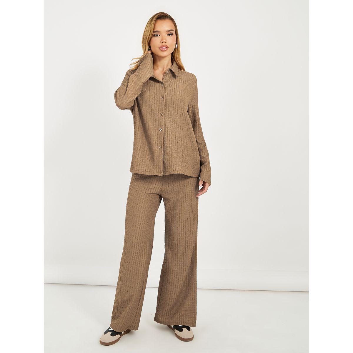 Styli Crinkle Textured Oversized Shirt & Wide Leg Pants Co-Ords-women-clothing-coordsets-image-2