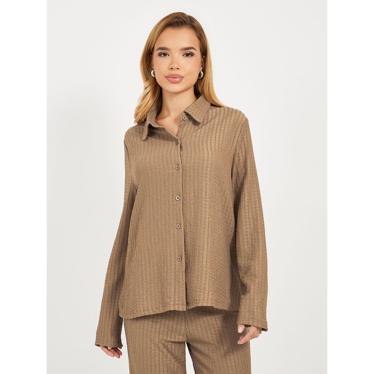 Styli Crinkle Textured Oversized Shirt & Wide Leg Pants Co-Ords-women-clothing-coordsets-image-3