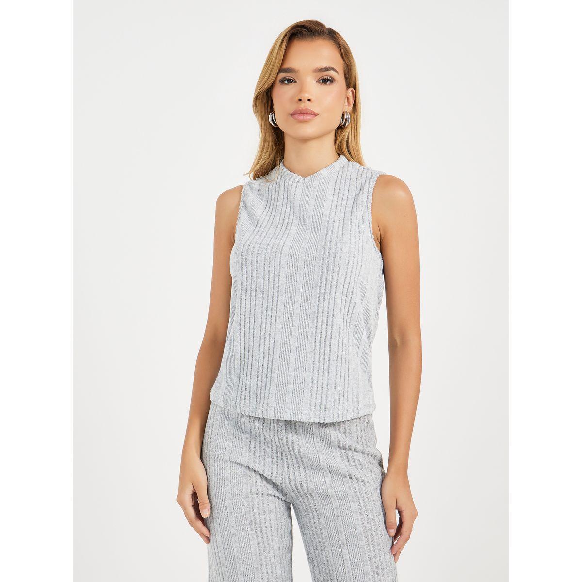 طقم منسق من بنطال وبلوزة محبوكة بلا أكمام-women-clothing-coordsets-image-2