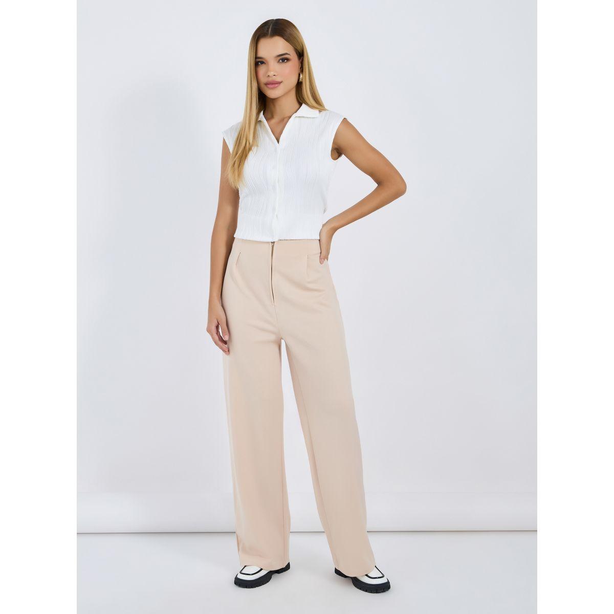 بنطال سادة بأرجل واسعة وخصر عالي-women-clothing-bottoms-trousers-image-1