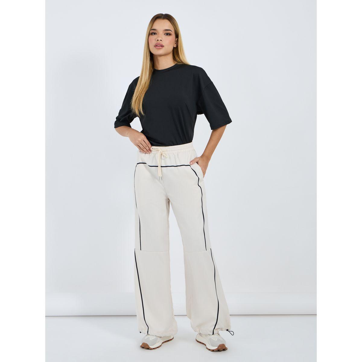 Contrast Piping Detail Toggle Hem Relaxed Fit Pants-women-clothing-bottoms-trousers-image-1