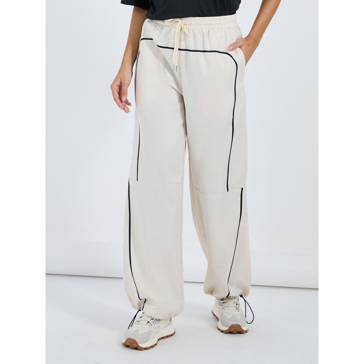 Contrast Piping Detail Toggle Hem Relaxed Fit Pants-women-clothing-bottoms-trousers-image-2