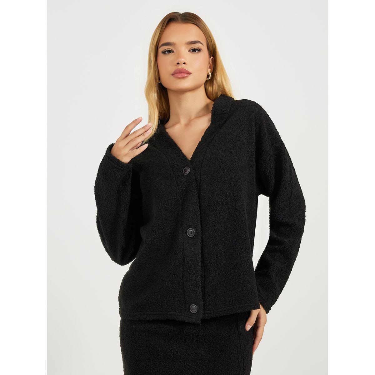 طقم منسق من تنورة مع بلوزة بفرو صناعي وأزرار-women-clothing-coordsets-image-2