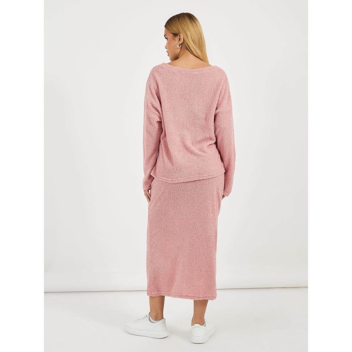 طقم منسق من تنورة وبلوزة محبوكة بفرو صناعي-women-clothing-coordsets-image-5