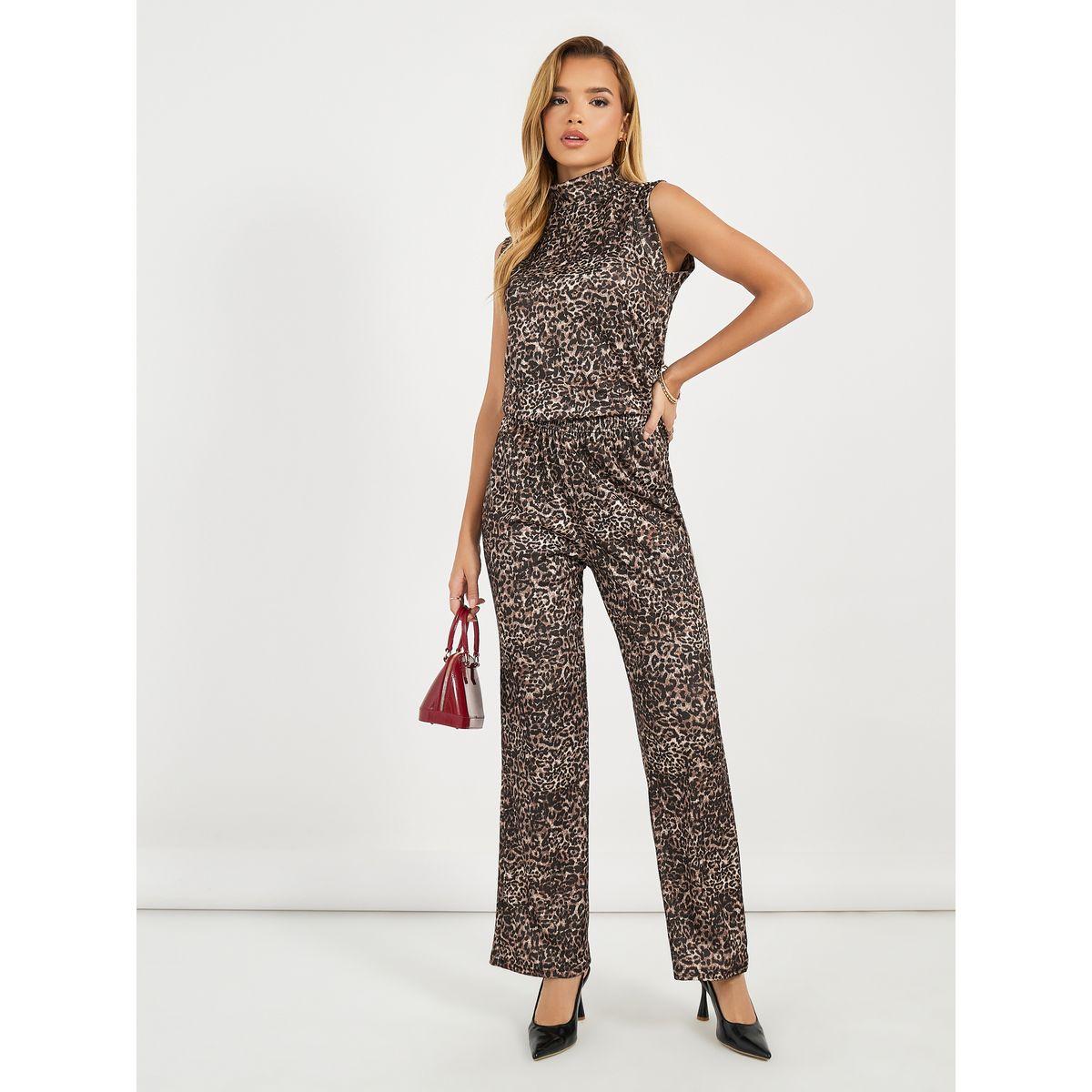 Styli Leopard Print High Neck Top & Straight Pants Co-Ords-women-clothing-coordsets-image-2