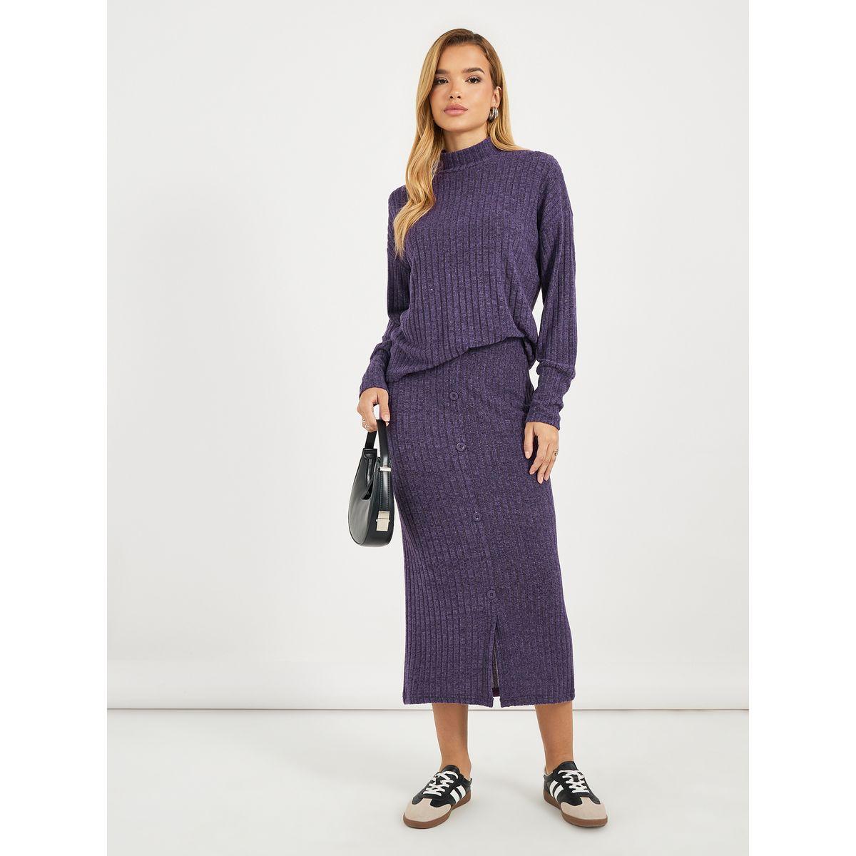 Styli High Neck Knitted Top & Midi Skirt Co-Ords-women-clothing-coordsets-image-1
