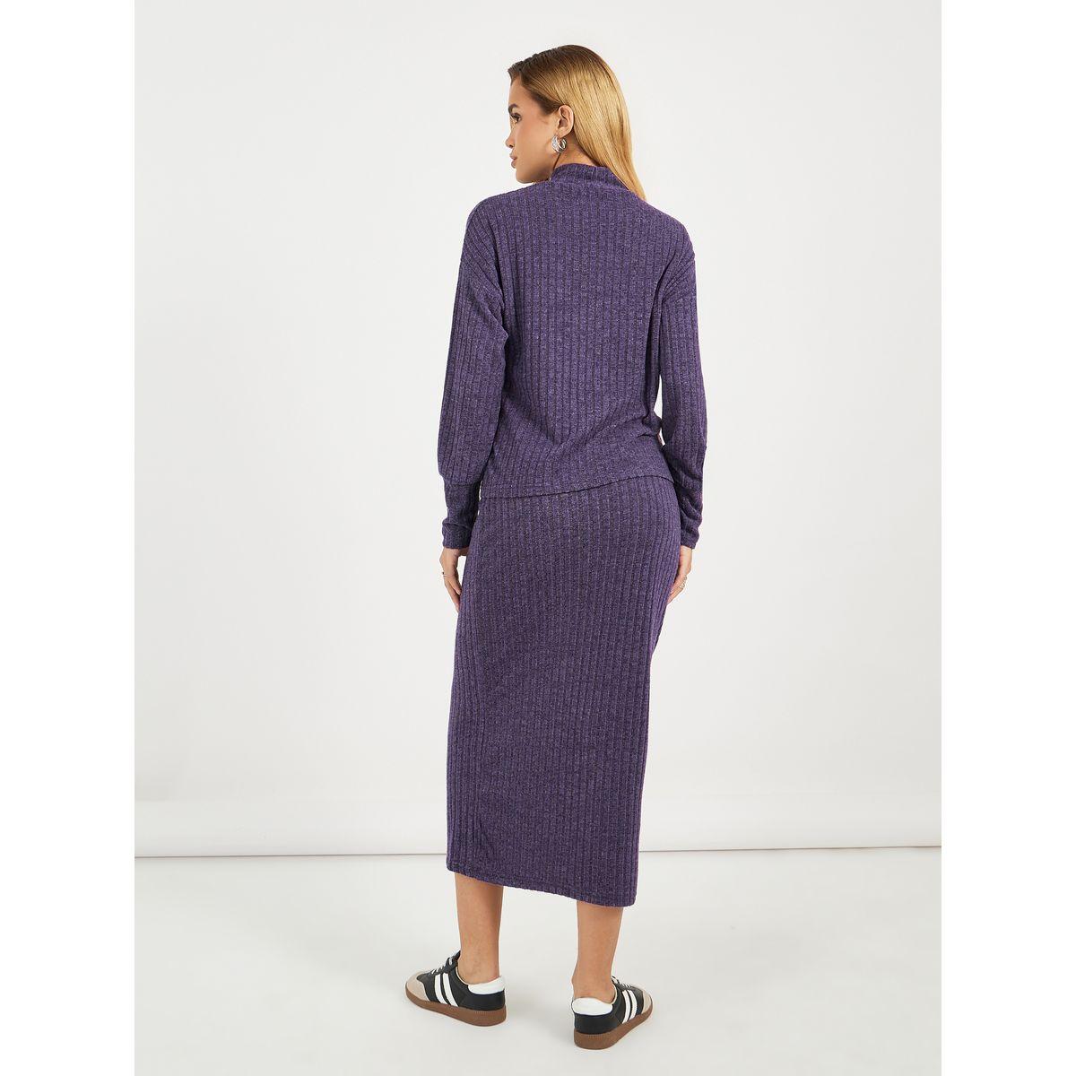 Styli High Neck Knitted Top & Midi Skirt Co-Ords-women-clothing-coordsets-image-4