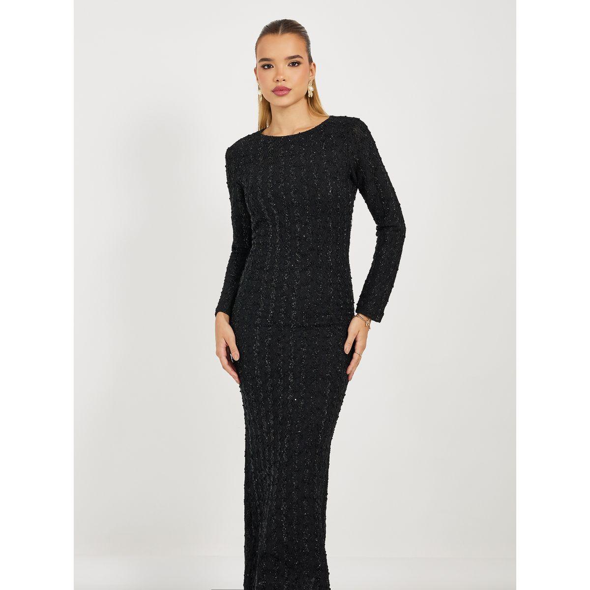 Styli Textured Lurex Bodycon Maxi Dress with Side Slit-women-clothing-dresses-image-6