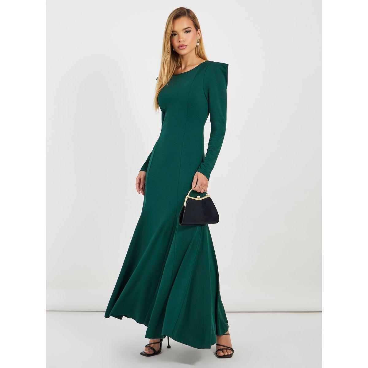 Styli Solid Puff Sleeves Mermaid Hem Maxi Dress-women-clothing-dresses-image-1