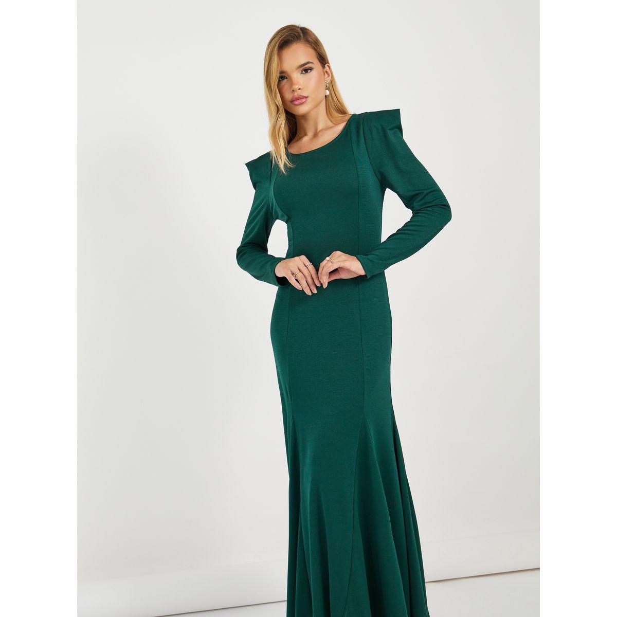 Styli Solid Puff Sleeves Mermaid Hem Maxi Dress-women-clothing-dresses-image-2