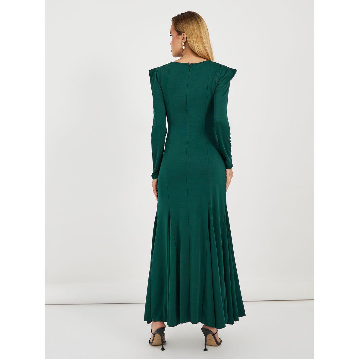 Styli Solid Puff Sleeves Mermaid Hem Maxi Dress-women-clothing-dresses-image-4