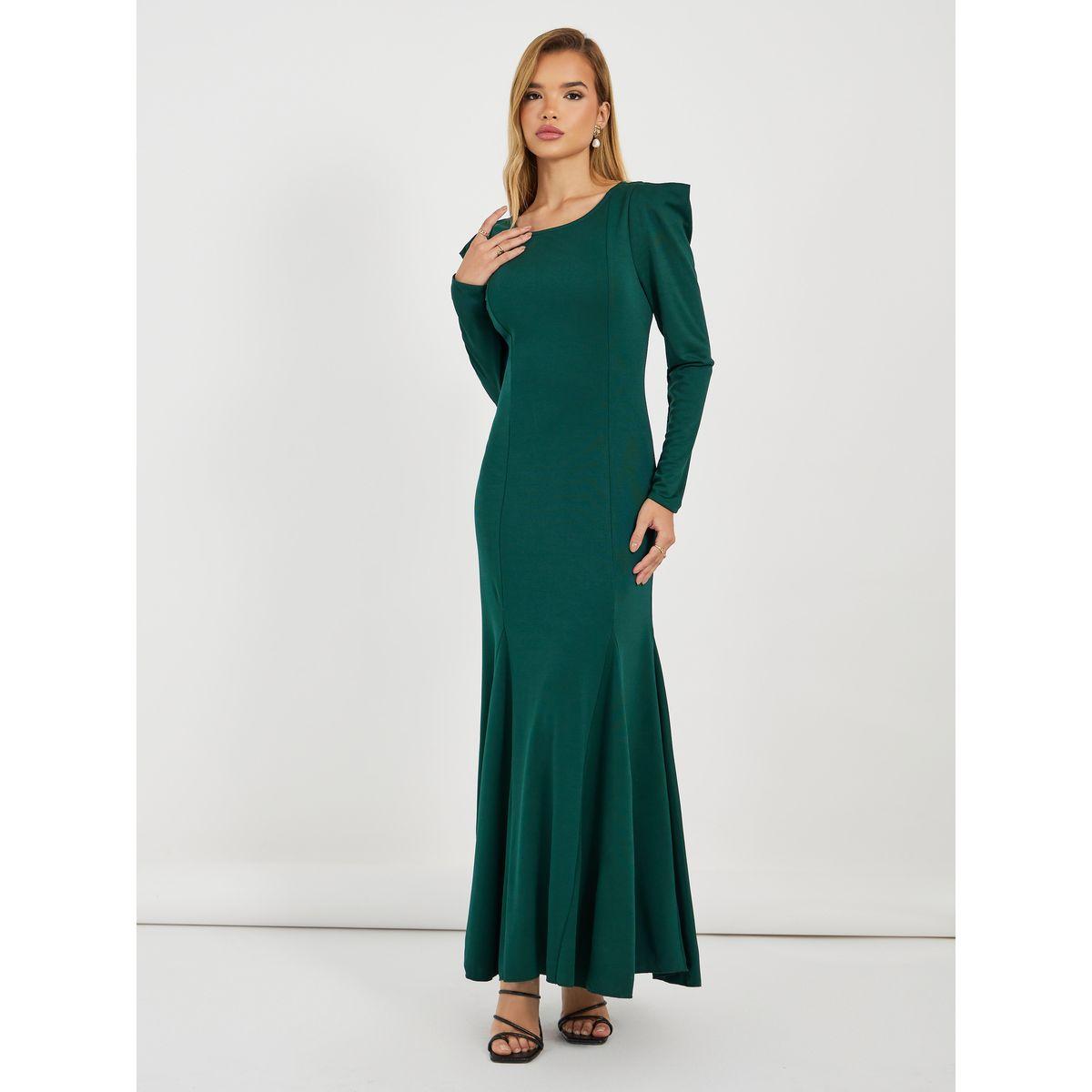 Styli Solid Puff Sleeves Mermaid Hem Maxi Dress-women-clothing-dresses-image-5