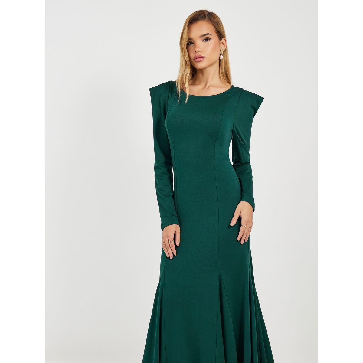 Styli Solid Puff Sleeves Mermaid Hem Maxi Dress-women-clothing-dresses-image-6