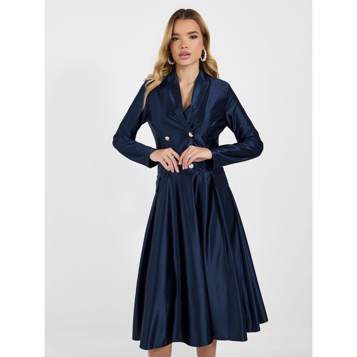 فستان ميدي بياقة نوتش وصدر مزدوج بأزرار-women-clothing-dresses-image-6