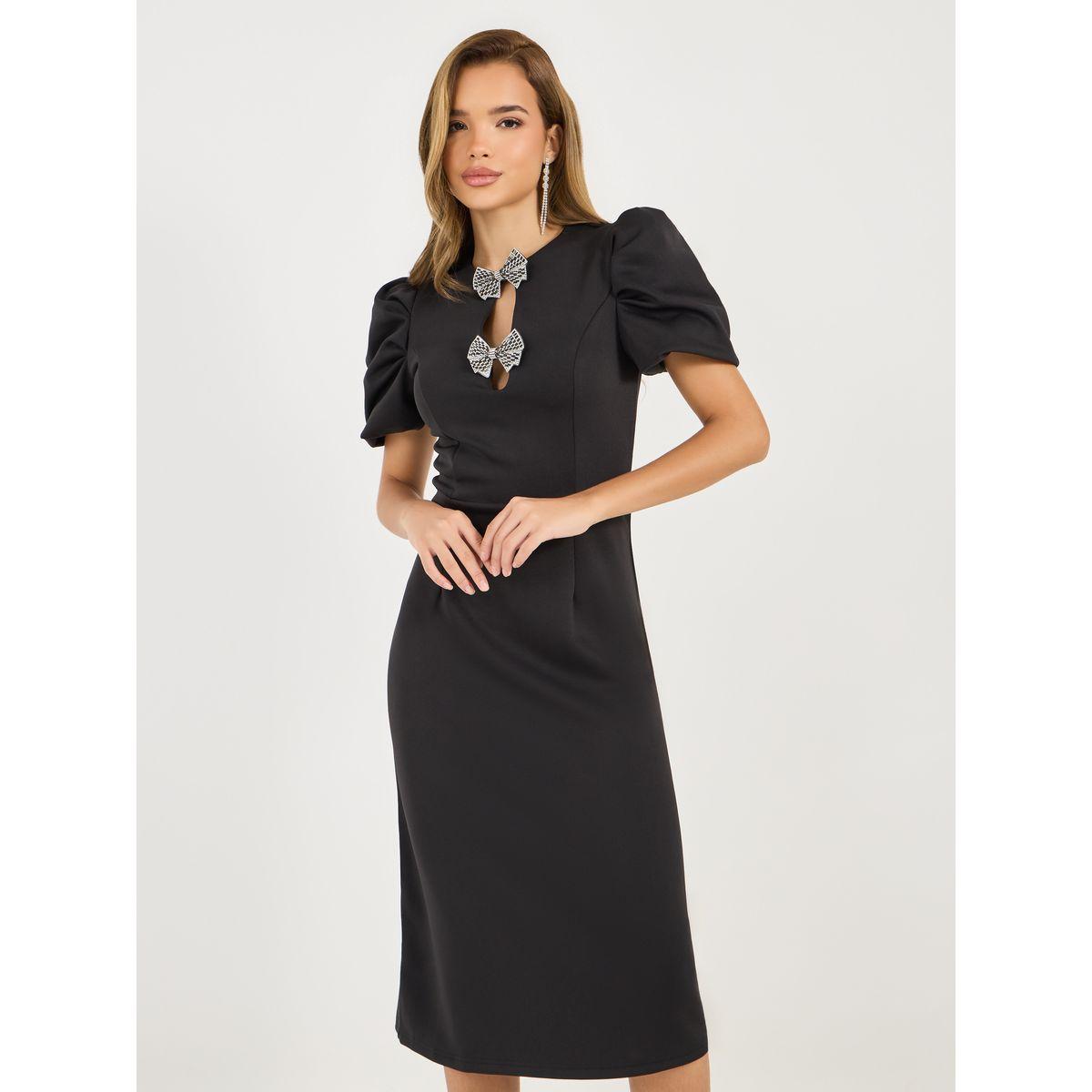 Styli Embellished Bow Puff Sleeves Sheath Midi Dress-women-clothing-dresses-image-2