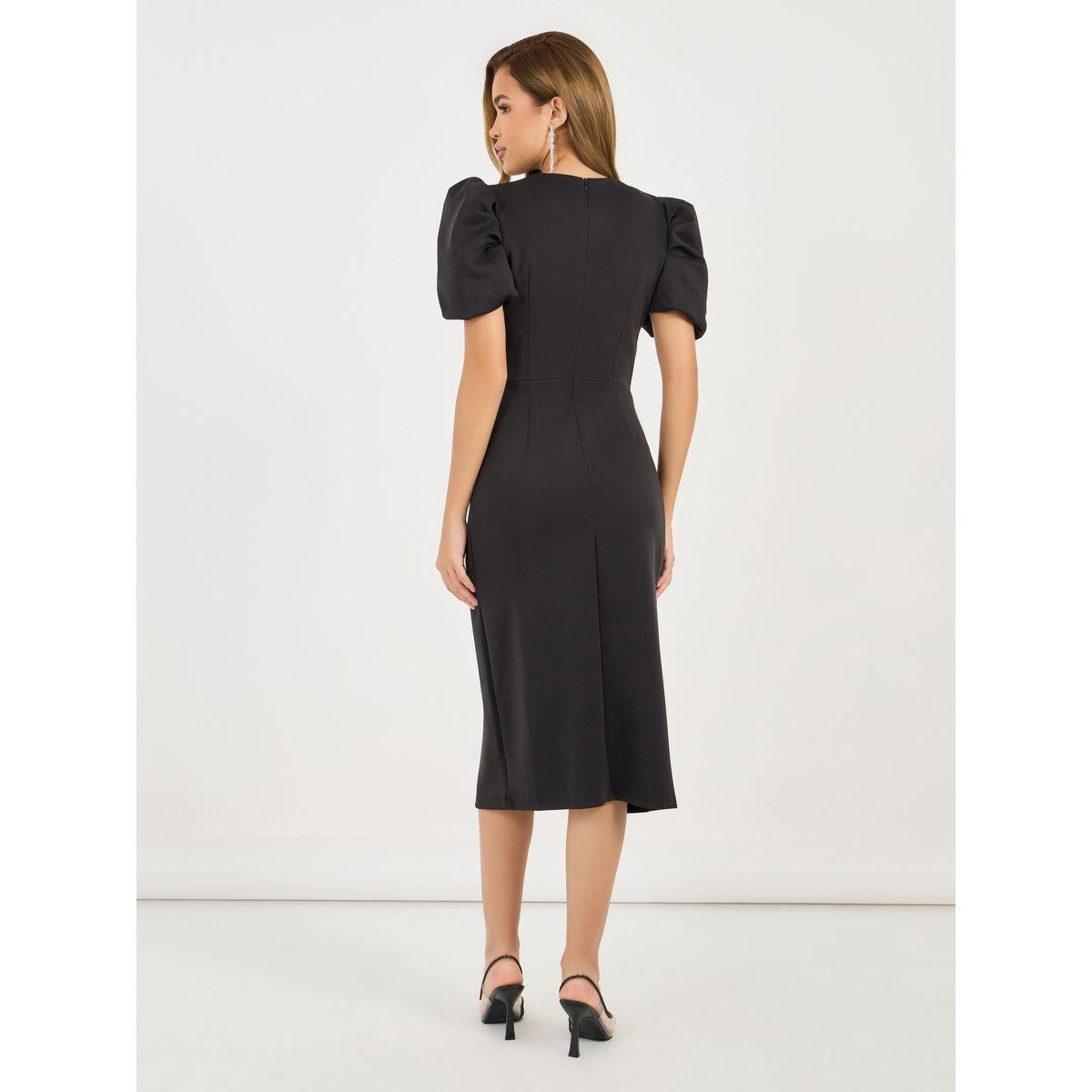 فستان ميدي بأكمام منفوخة وربطات فيونكة-women-clothing-dresses-image-5
