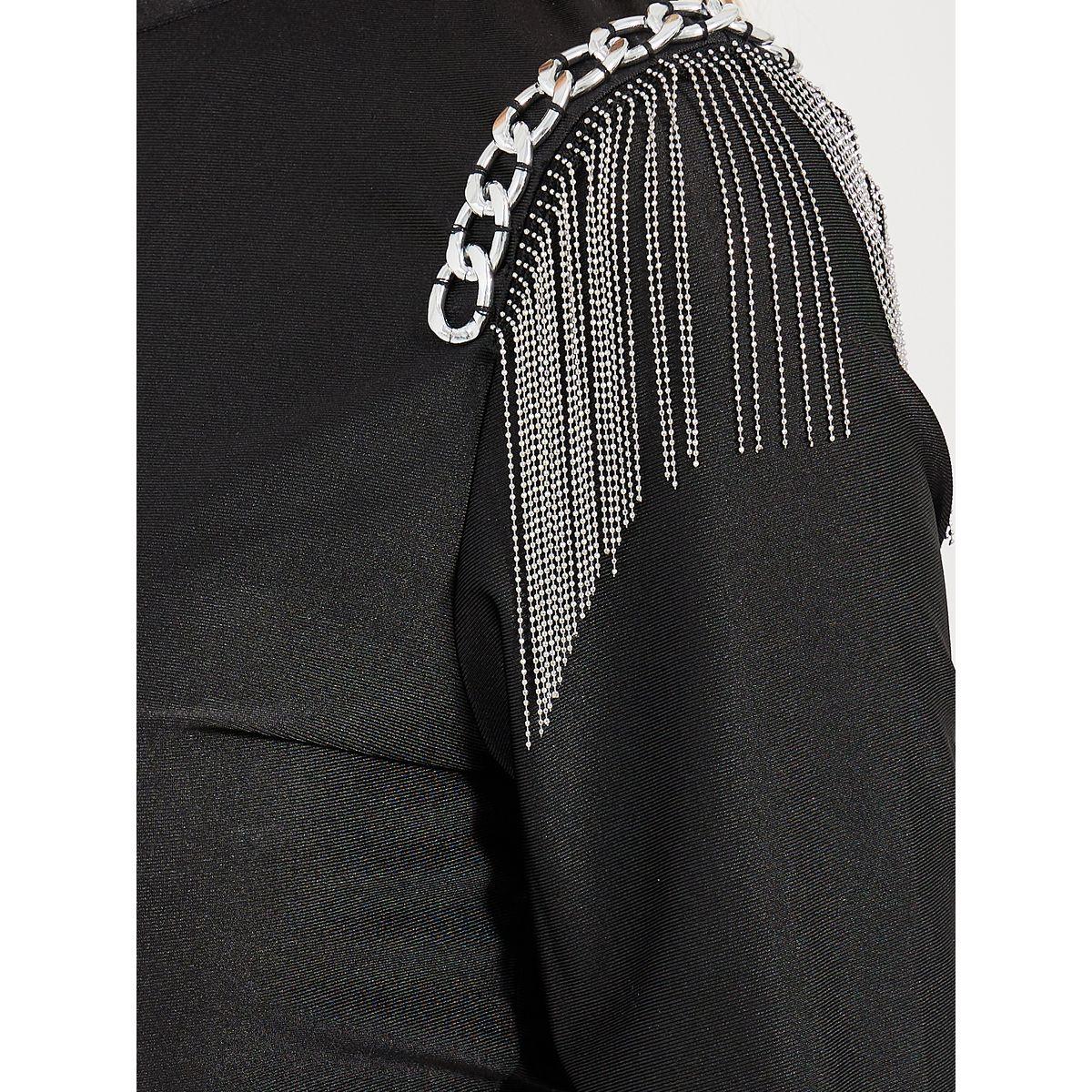 فستان قصير ضيق مزين بسلسلة وشرابة-women-clothing-dresses-image-3
