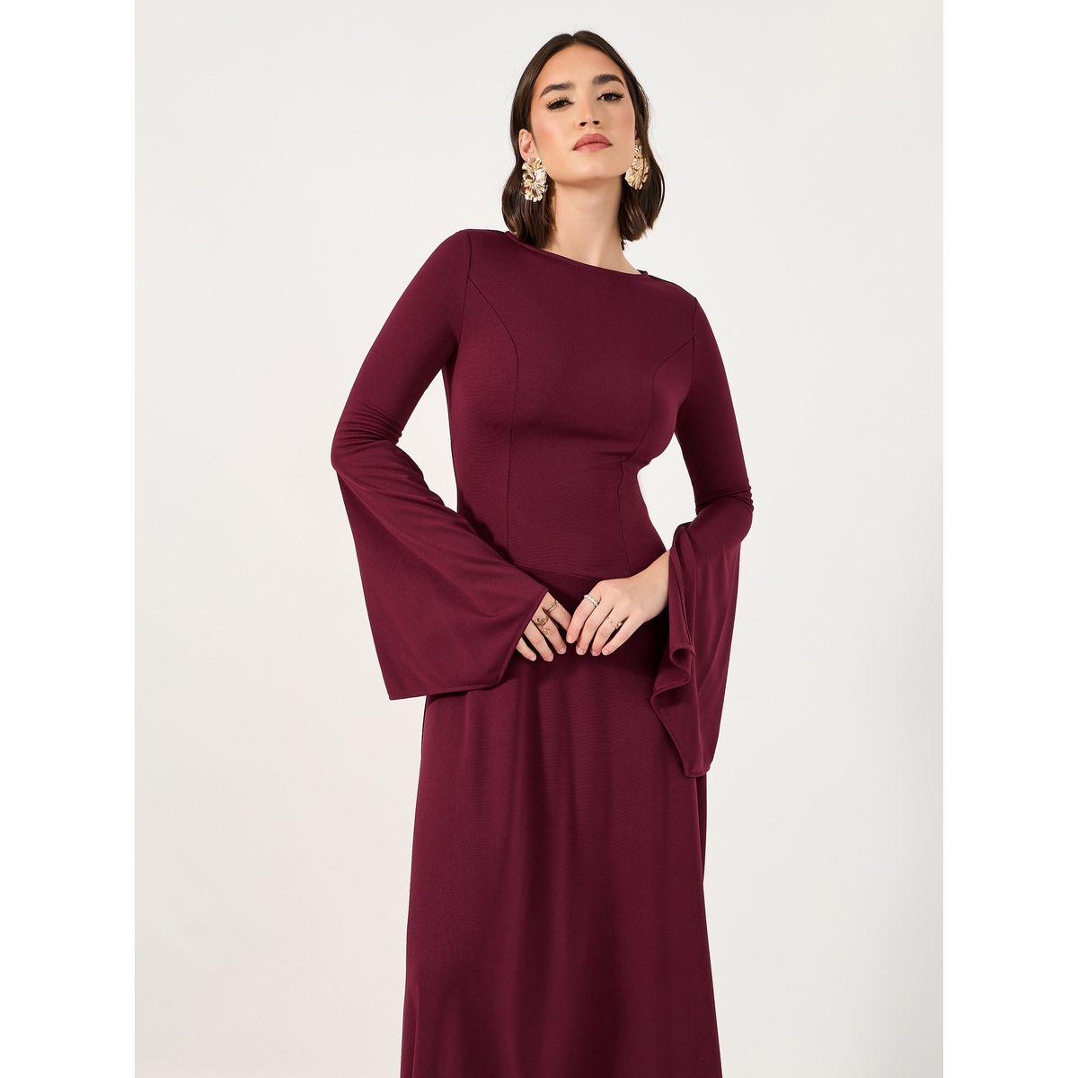 Styli Asymmetric Bell Sleeves A-Line Maxi Dress-women-clothing-dresses-image-2
