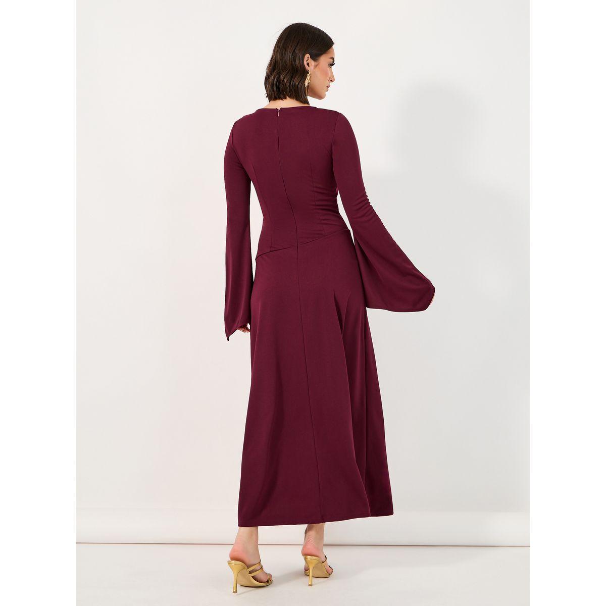 فستان طويل بحافة غير متماثلة الطول وأكمام جرس-women-clothing-dresses-image-6