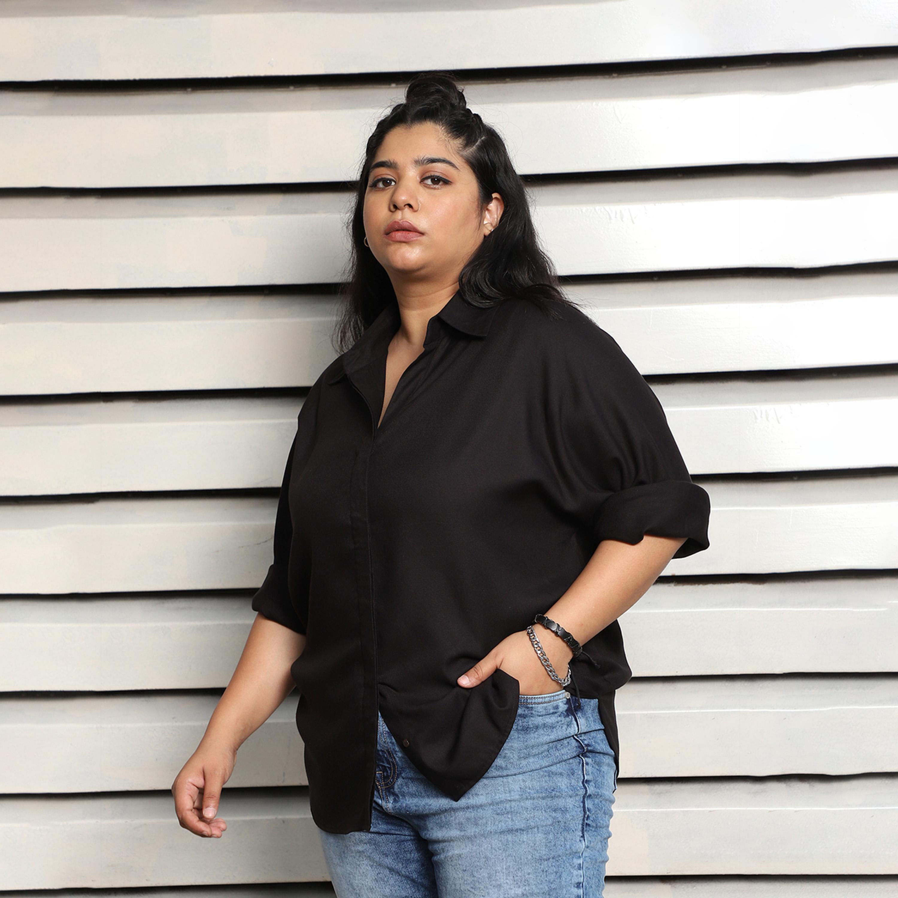 هاي ستار × ستايلي - قميص كاجوال مربع الشكل بمقاس كبير مع فتحة أزرار-women-clothing-shirtsandblouses-shirts-image-3