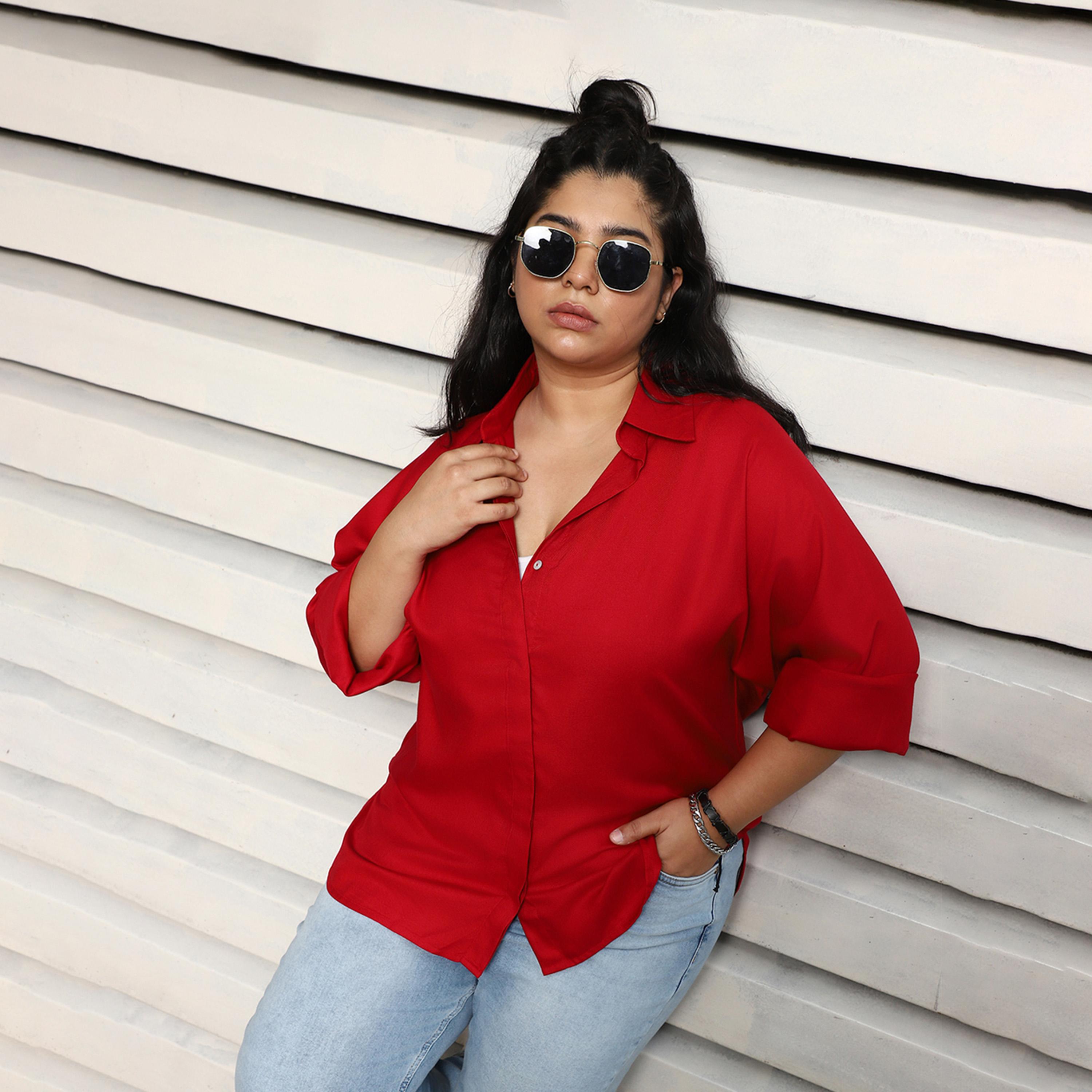 High Star X Styli Plus Size Boxy Casual Shirt With Button Placket-women-clothing-shirtsandblouses-shirts-image-4