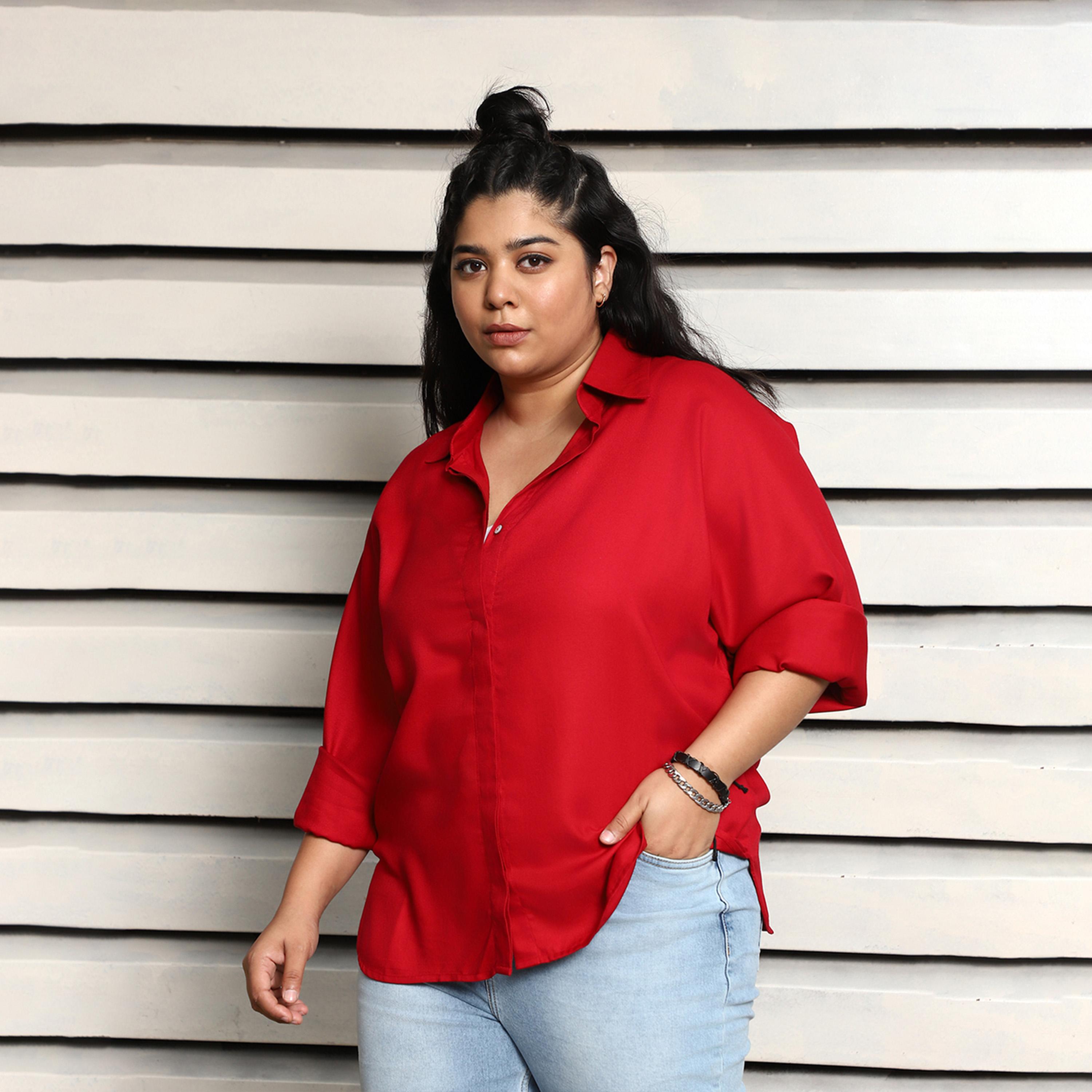 هاي ستار × ستايلي - قميص كاجوال مربع الشكل بمقاس كبير مع فتحة أزرار-women-clothing-shirtsandblouses-shirts-image-5