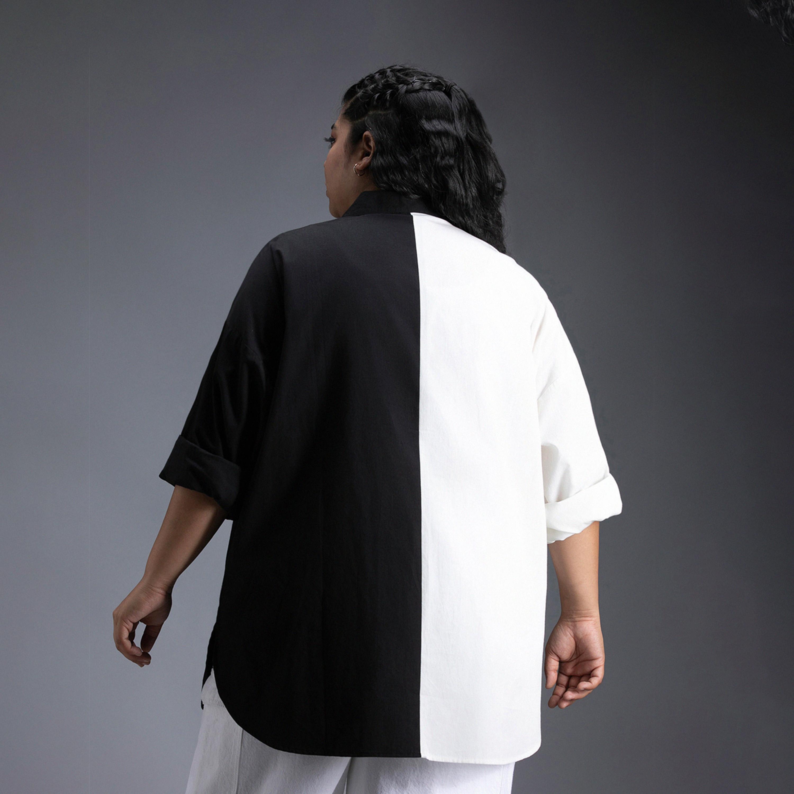 High Star X Styli Plus Size Color Block Collared Shirt With Side Slit Detail-women-clothing-shirtsandblouses-shirts-image-3