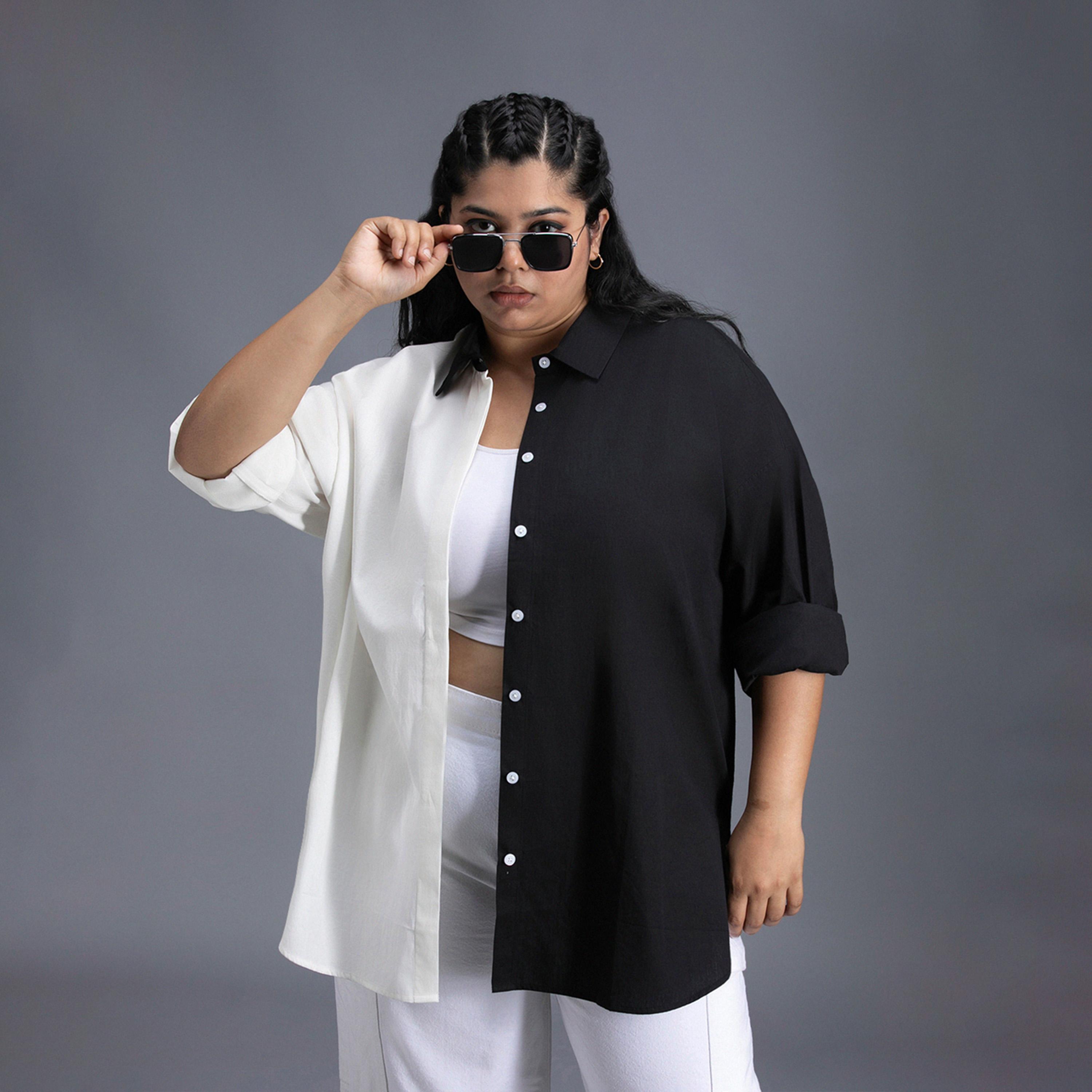 High Star X Styli Plus Size Color Block Collared Shirt With Side Slit Detail-women-clothing-shirtsandblouses-shirts-image-5