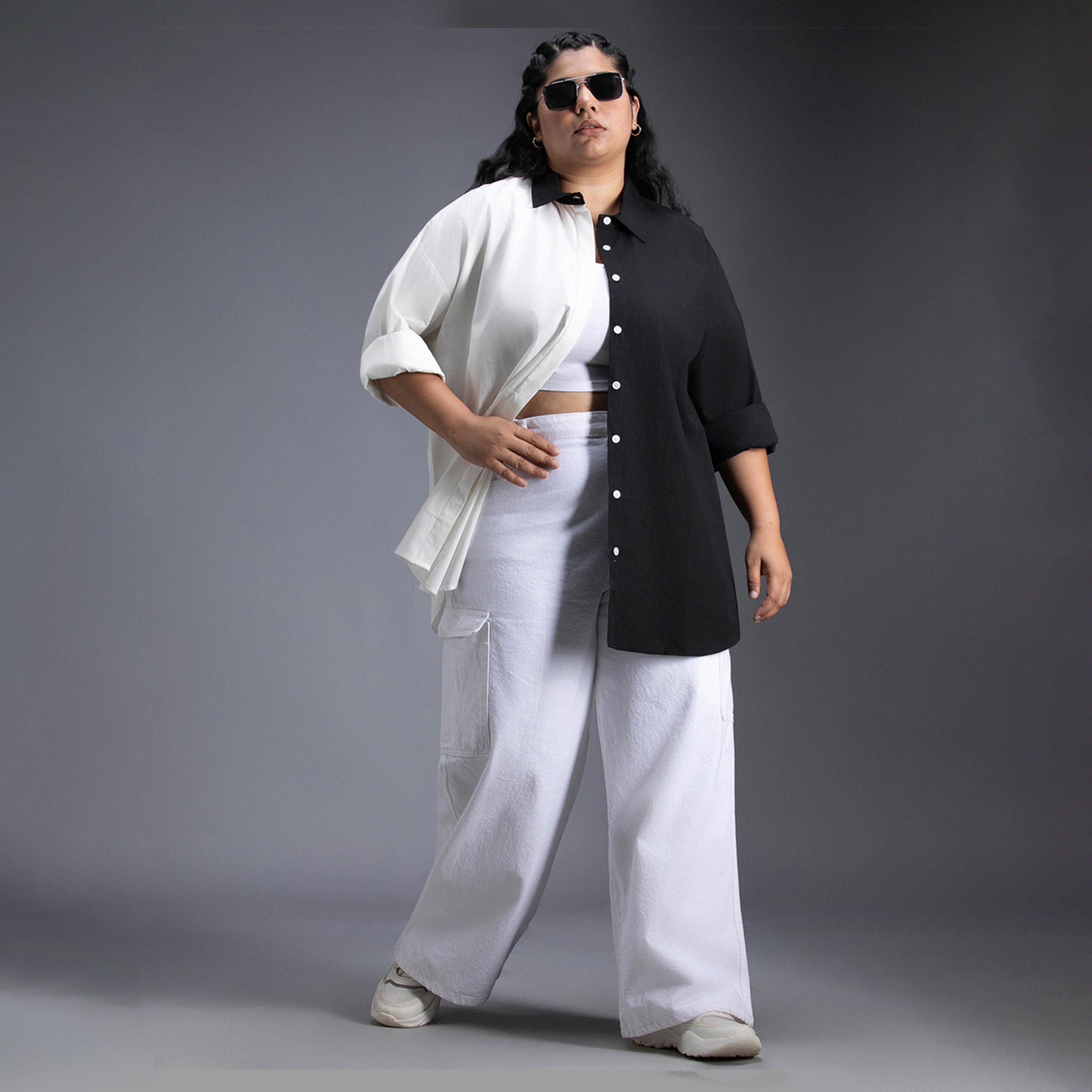 High Star X Styli Plus Size Color Block Collared Shirt With Side Slit Detail-women-clothing-shirtsandblouses-shirts-image-6