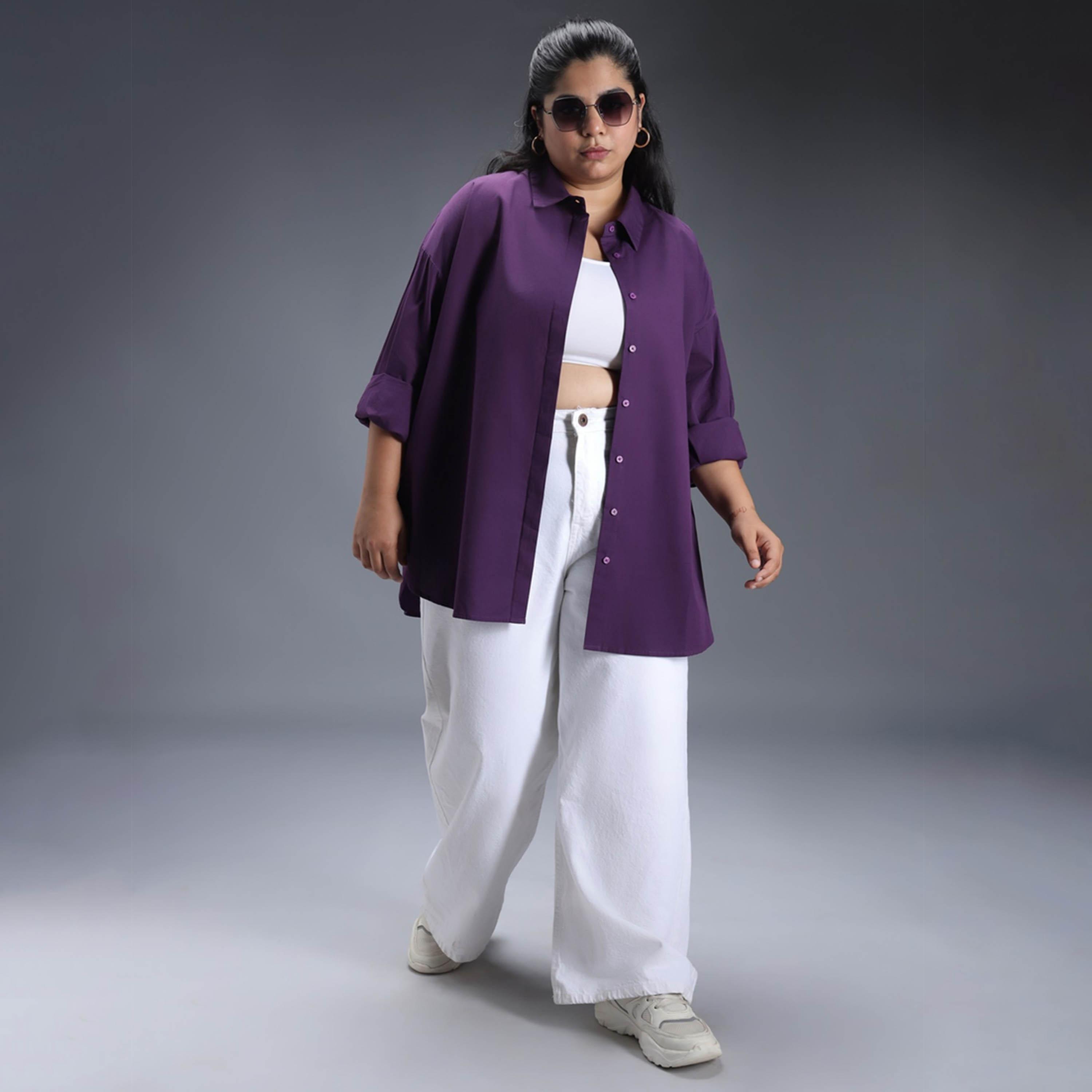 High Star X Styli Plus Size Solid Longline Relaxed Fit Shirt-women-clothing-shirtsandblouses-shirts-image-4