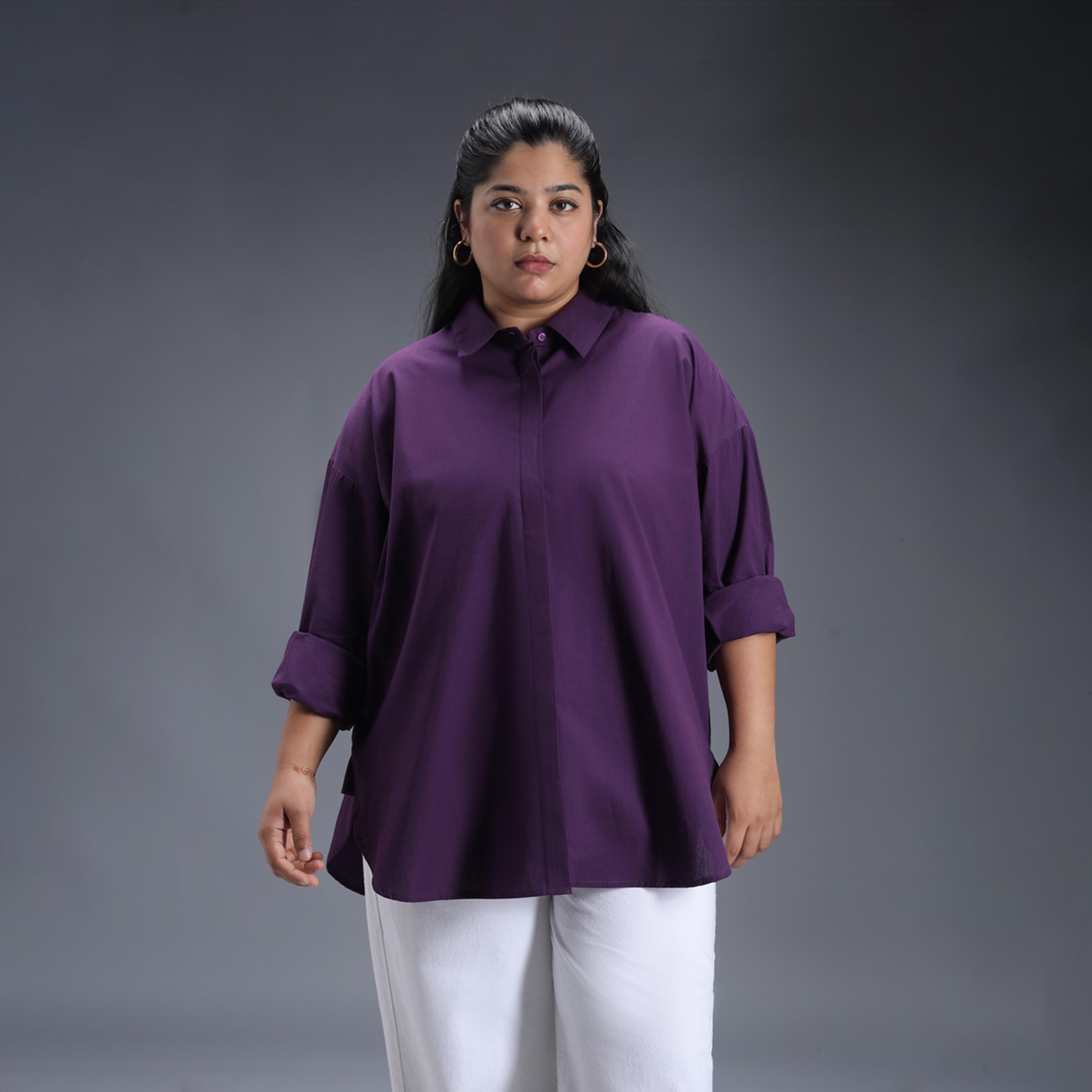 High Star X Styli Plus Size Solid Longline Relaxed Fit Shirt-women-clothing-shirtsandblouses-shirts-image-5