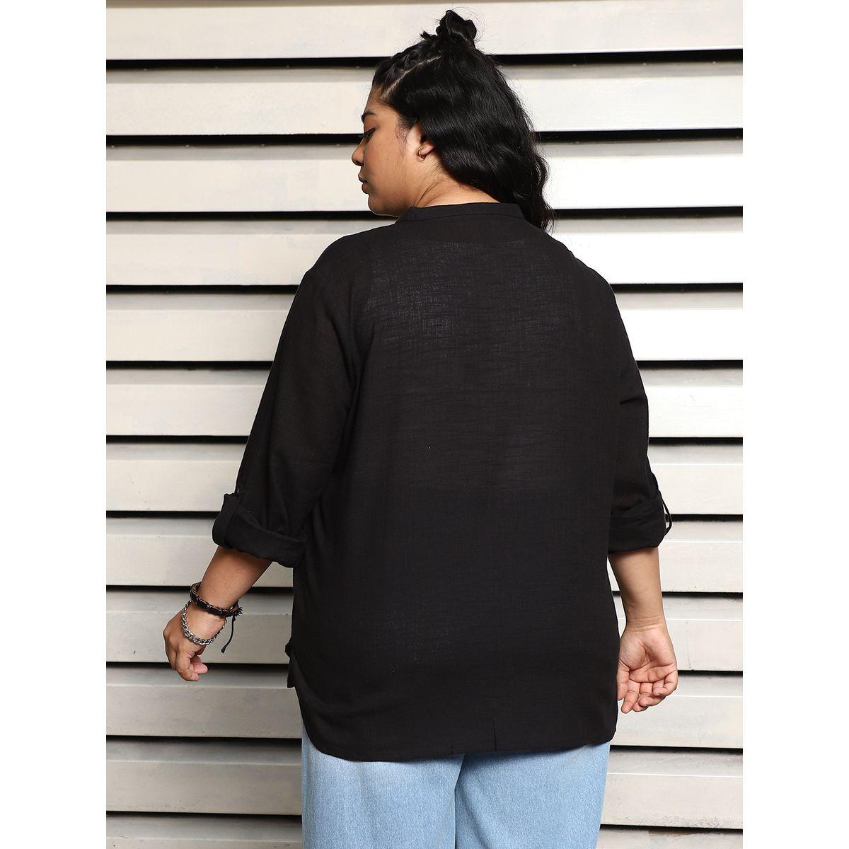 High Star Plus Size Solid Mandarin Collar Oversized Shirt-women-clothing-shirtsandblouses-shirts-image-1