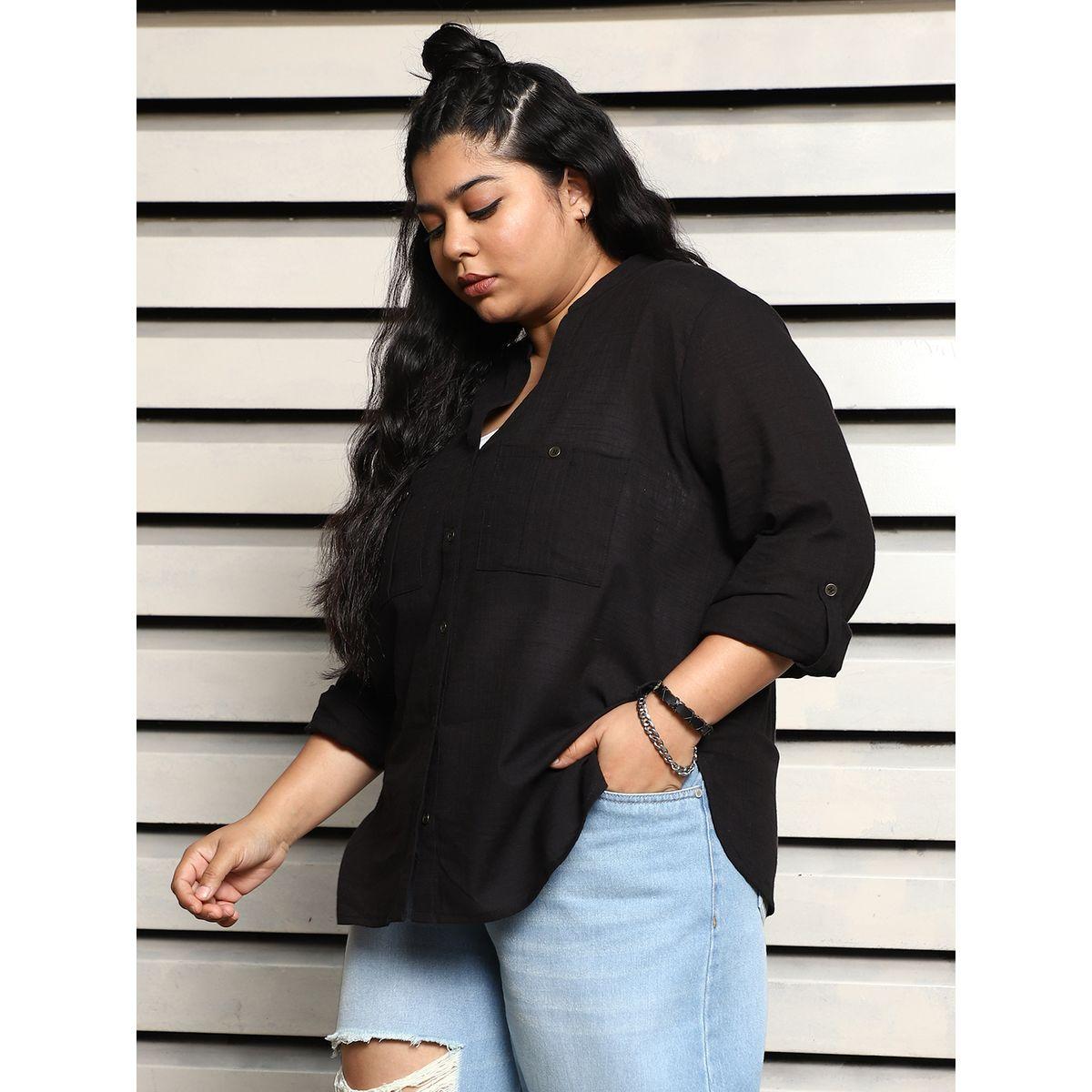 High Star Plus Size Solid Mandarin Collar Oversized Shirt-women-clothing-shirtsandblouses-shirts-image-2