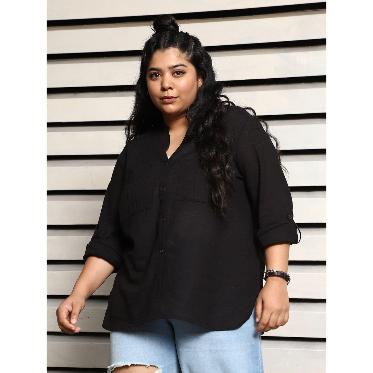 High Star Plus Size Solid Mandarin Collar Oversized Shirt-women-clothing-shirtsandblouses-shirts-image-3